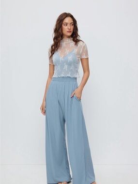 Cider Wide-Leg High-Waist Pants in Powder Blue